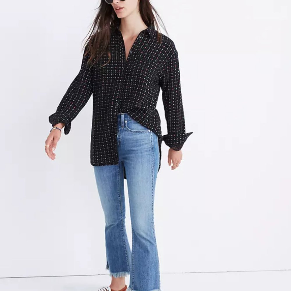 Madewell Ex-Boyfriend in Mayfair Foulard Button Front Shirt Black S